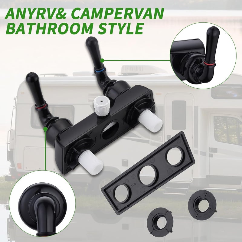 Liberflow Camper Shower Dual Faucet, RV Shower Faucet Replacement,RV Shower Faucet Valve Diverter with Winged Levers,Camper Bathroom Faucet Valve Diverter with Classical Handles (Black) - Image 3